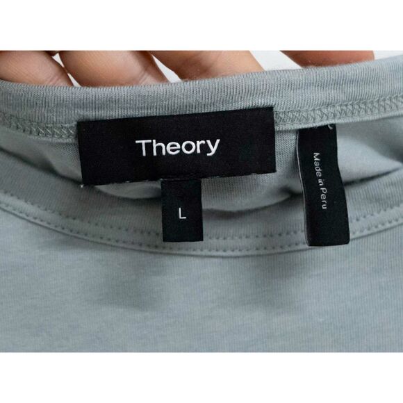 Theory Parkopia Pima Cotton Modal Blend Grey Blue Long Sleeve Crewneck T Shirt L - Picture 2 of 8